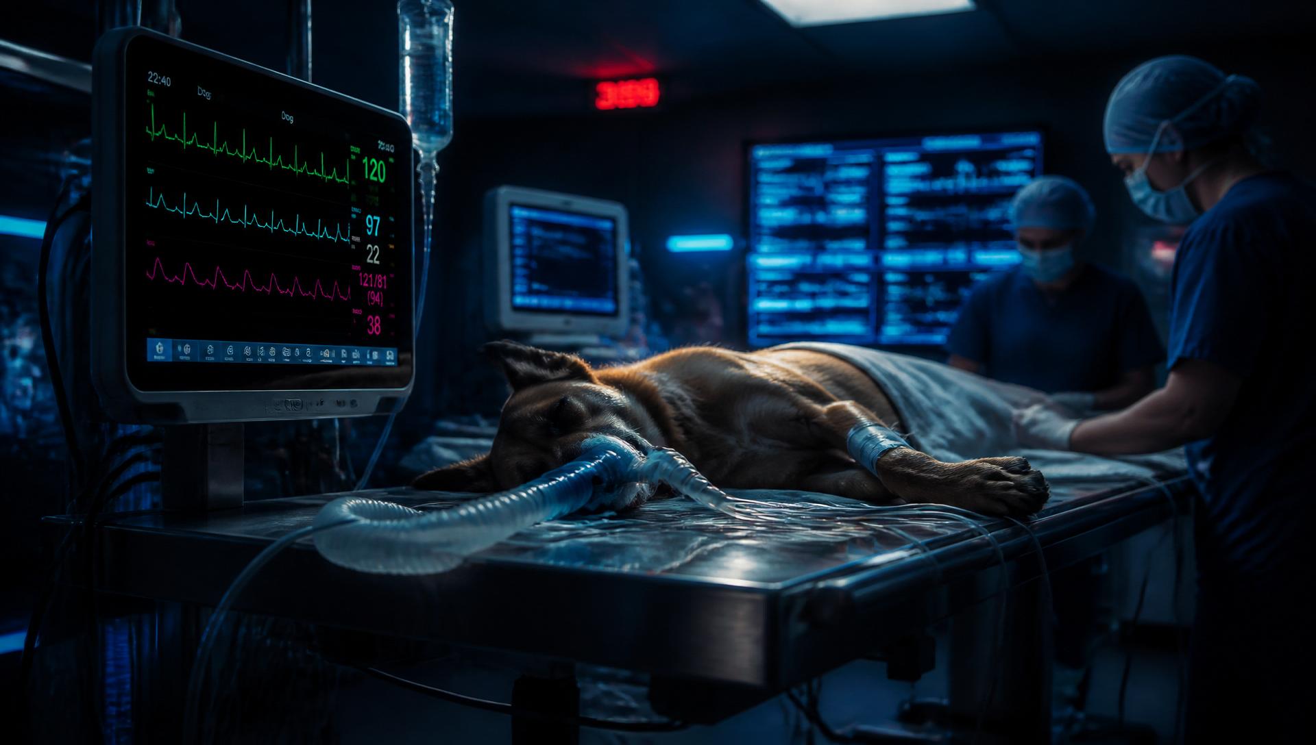 UTI veterinária com paciente monitorado